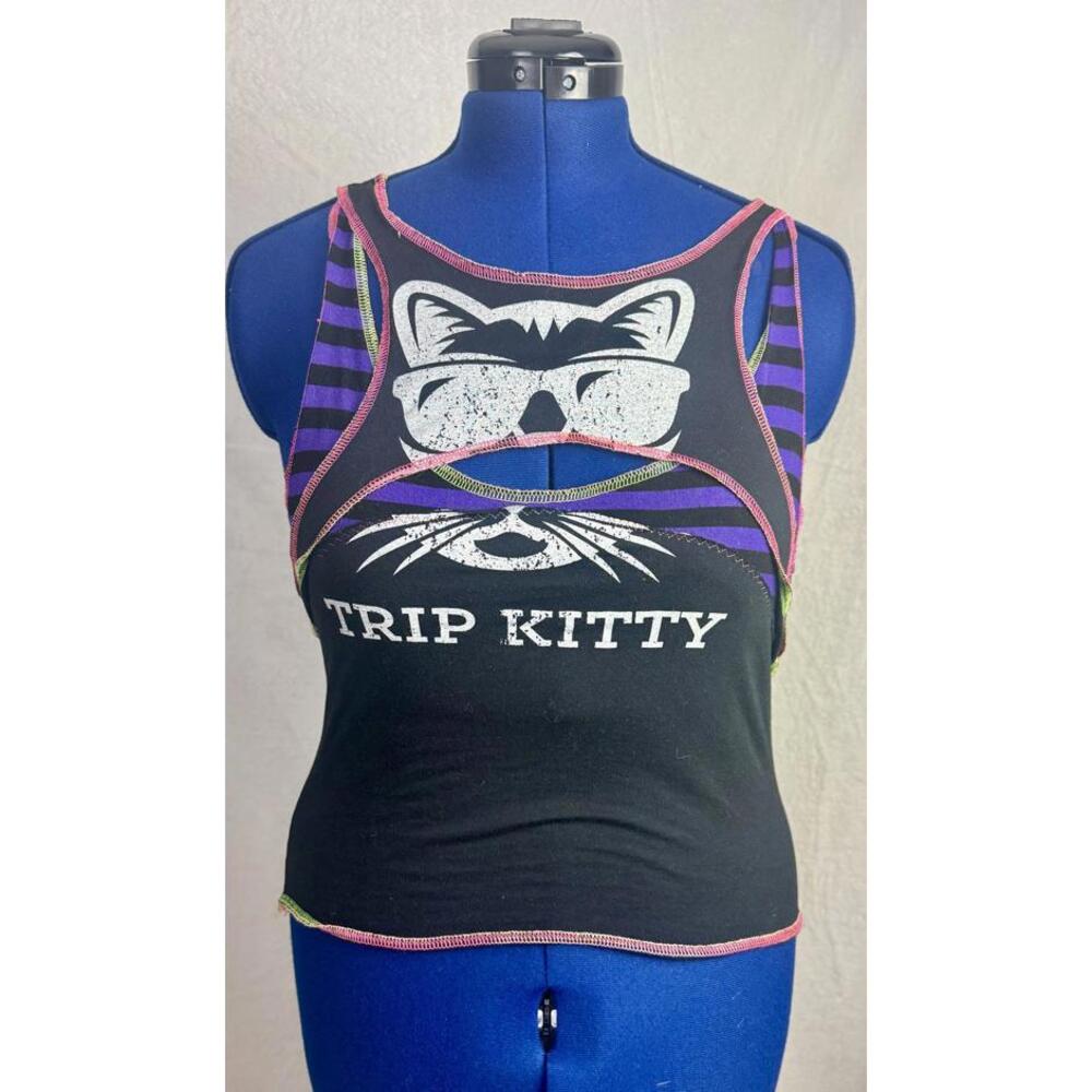Ti-Riffic Tank – Trip Kitty Cutout Grunge Punk Whimsigoth Upcycled S/M